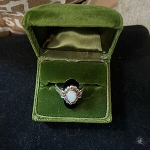 Marcasite, opal art deco ring